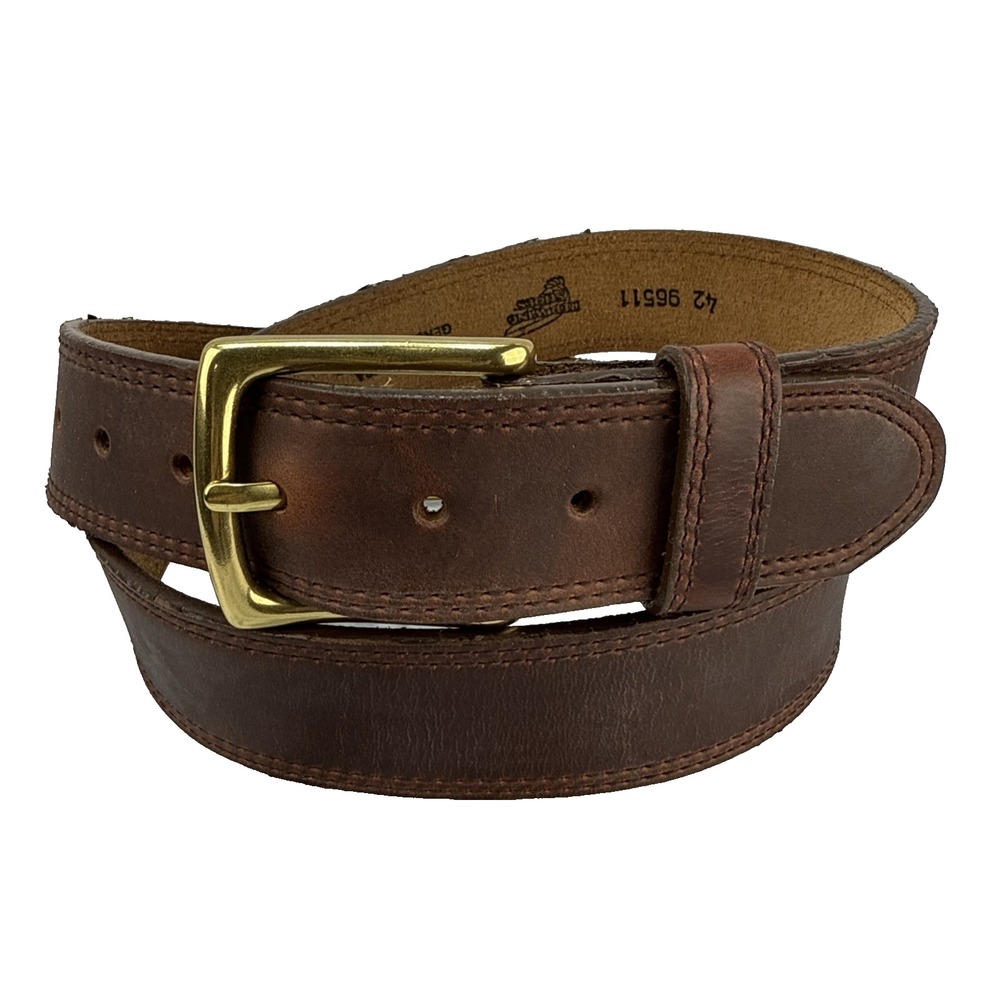 Red Wing Mens Oil Tanned Brown Leather Belt Size 42 Solid Brass Buckle Made USA